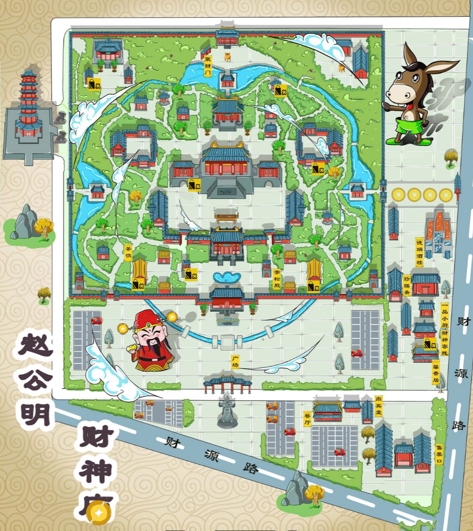 洪梅镇寺庙类手绘地图